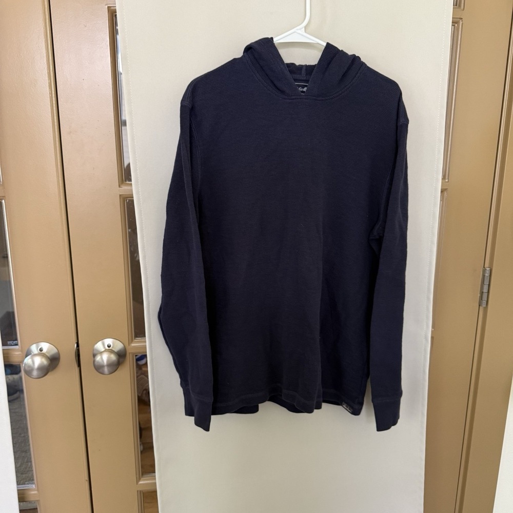 Eddie Bauer Men's Large Navy Blue Waffle Knit Pullover Hoodie Sweatshirt